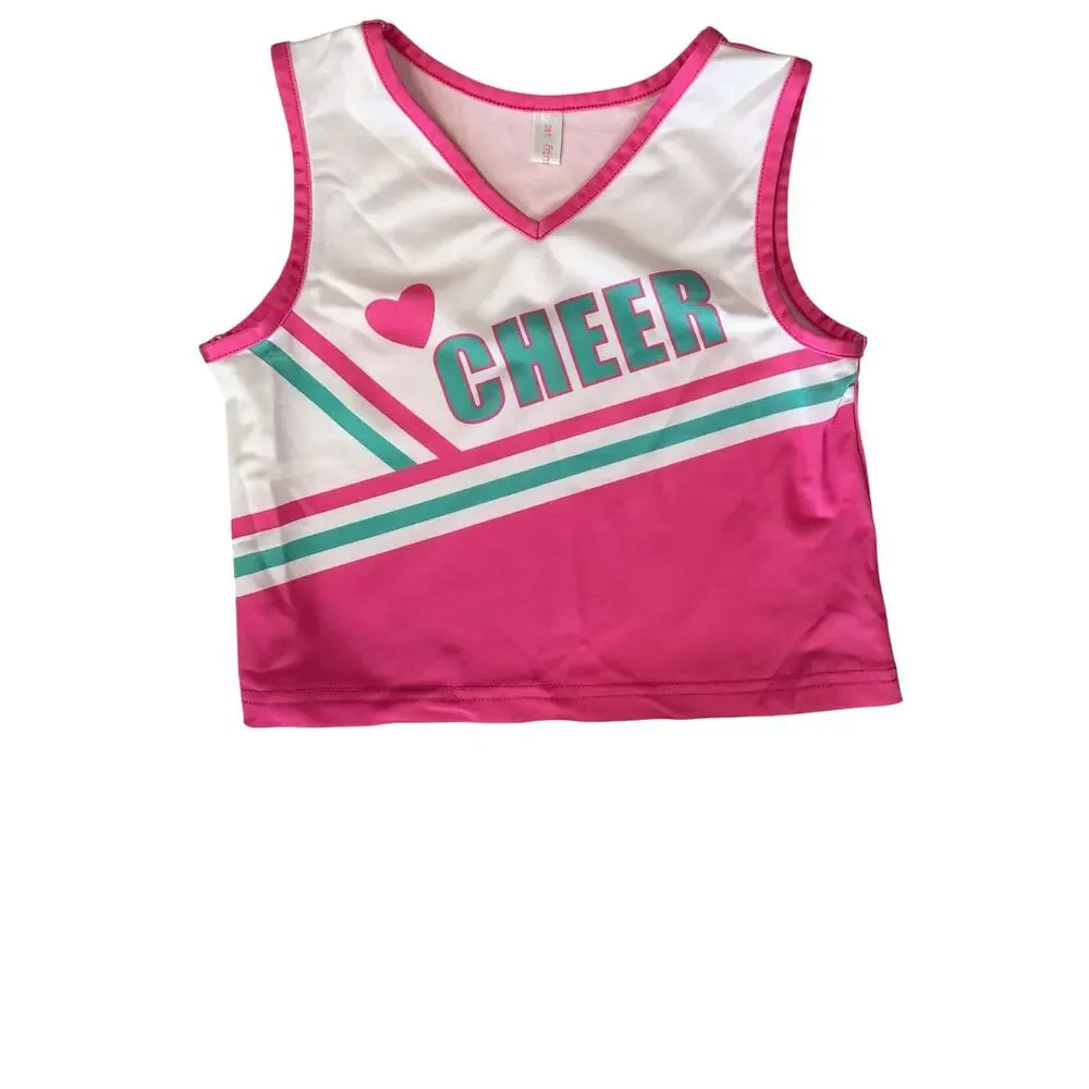2/$15 Girls 2-Piece Cheerleader Costume Outfit Pink Cheer Halloween Size 7-8